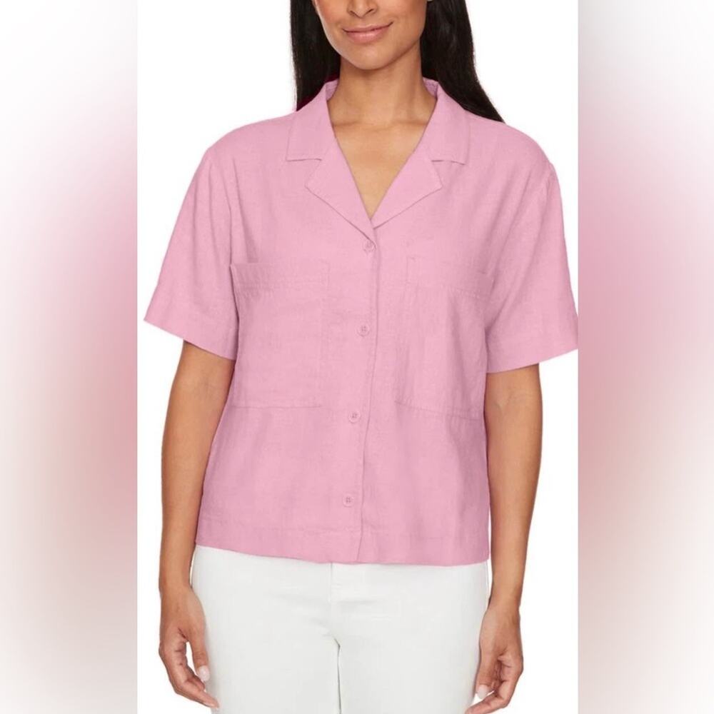 NWT Buffalo David Bitton Women's Linen Blend Short Sleeve Button Front Shirt XL